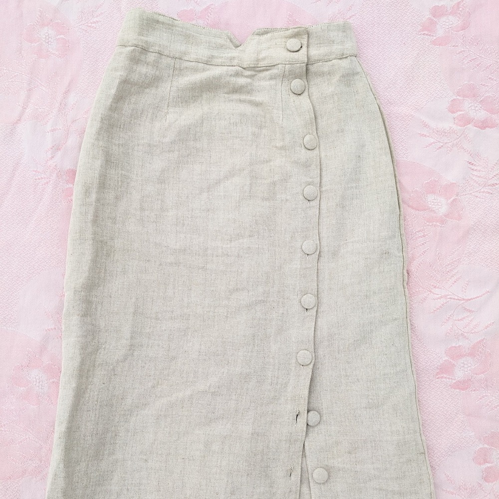 Ajaie Alaie Transitional Linen Skirt XS Beige Button Up Pencil Handmade Chakra - Picture 2 of 16